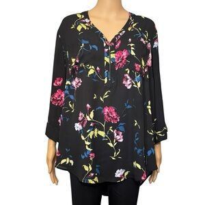 Torrid Top Woman’s 3 Long Sleeve Floral Black Blouse